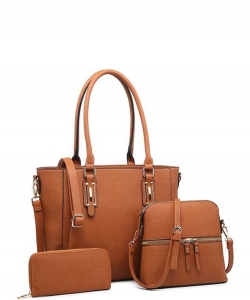 3 In1 Modern Smooth Tote Bag with Crossbody and Wallet Set MS0821 BROWN